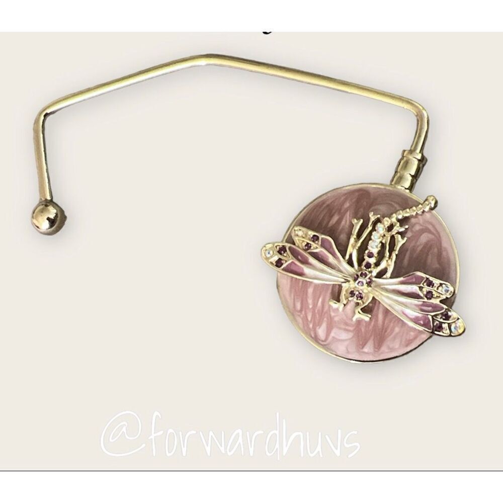 Pink Enamel Dragonfly Purse Hanger with Rhinestones